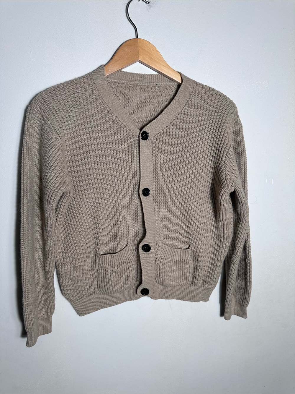 Taupe Ribbed Button-Front Cardigan